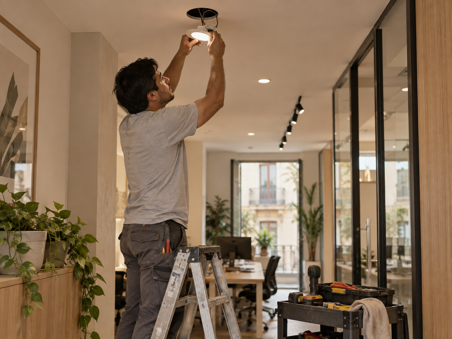 Técnico realizando una intervención de mantenimiento en una vivienda